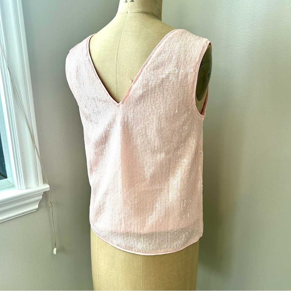 J crew Women’s petal pink all over Sequin V-neck Boxy Tank Sz S NWT - Picture 5 of 12